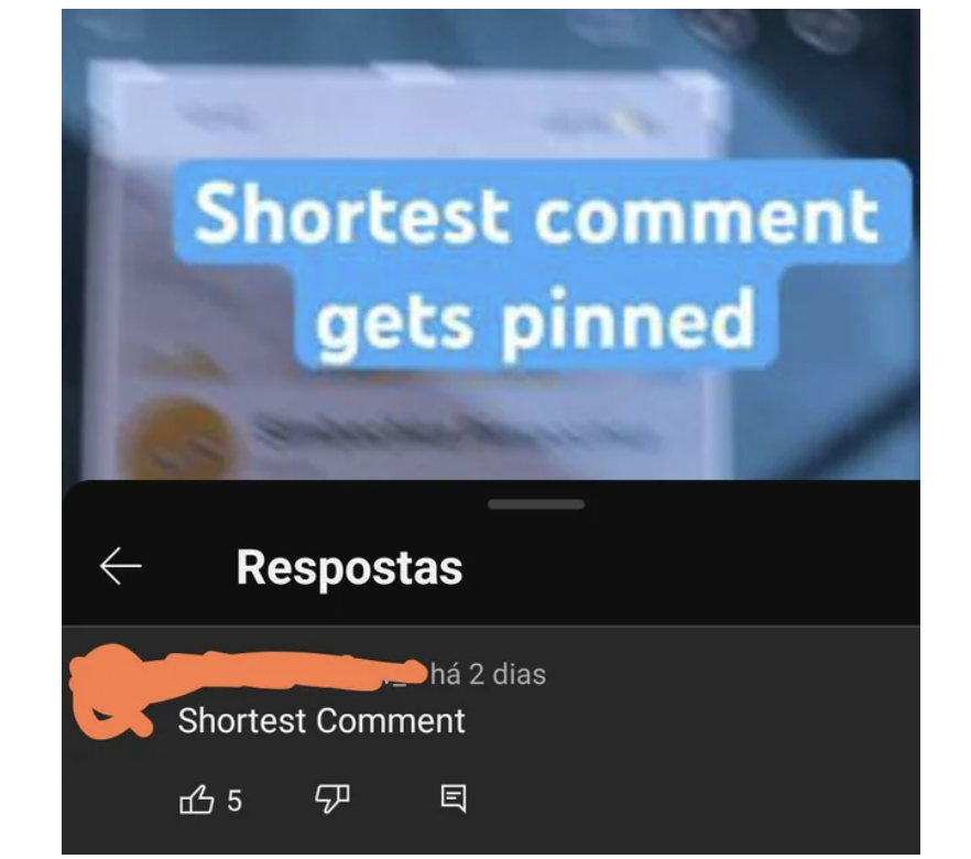 multimedia - Shortest comment gets pinned Respostas h 2 dias Shortest Comment 5